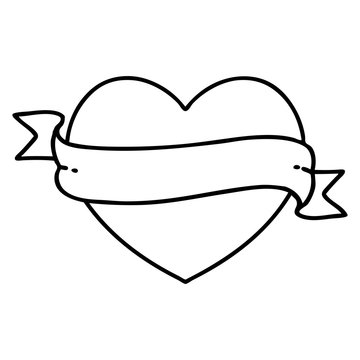 Black Line Tattoo Of A Heart And Banner