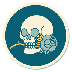 tattoo style sticker of a skull and rose