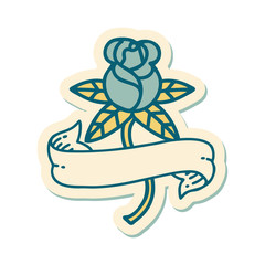 tattoo style sticker of a rose and banner