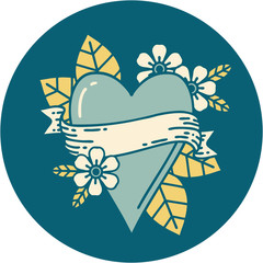 tattoo style icon of a heart and banner