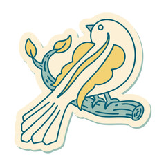 tattoo style sticker of a bird on a branch