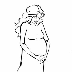 Beautiful pregnant woman sketch illustration portrait 