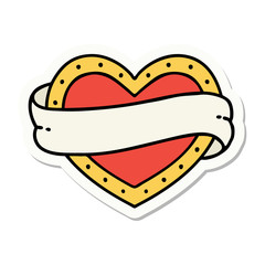 tattoo style sticker of a heart and banner
