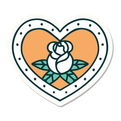 tattoo style sticker of a heart and flowers