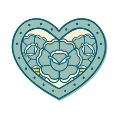 tattoo style sticker of a heart and flowers