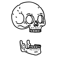 black line tattoo of a skull