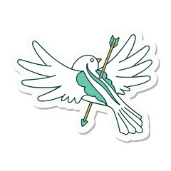 tattoo style sticker of a dove pierced with arrow