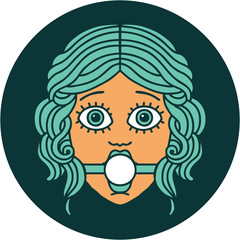 tattoo style icon of female face with ball gag