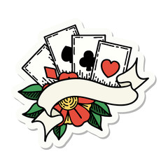 tattoo style sticker of cards and banner