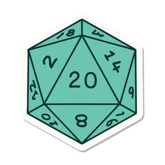 tattoo style sticker of a d20 dice