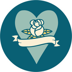 Obraz premium tattoo style icon of a heart rose and banner