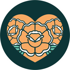 tattoo style icon of a heart and flowers