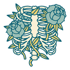 tattoo style icon of a rib cage and flowers