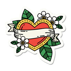 tattoo style sticker of a heart and banner