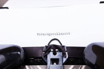 Vorsorgevollmacht, geschrieben auf einer alten Schreibmaschine
