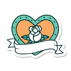 tattoo style sticker of a heart rose and banner