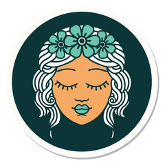 tattoo style sticker of a maidens face