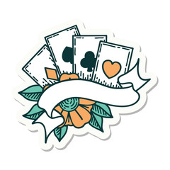 tattoo style sticker of cards and banner