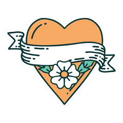 tattoo style icon of a heart flower and banner