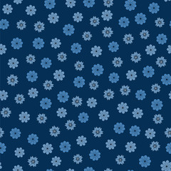 Cute abstract seamless pattern with blue flowers. Classic blue. For scrapbooking, fabric, diary, phone cases, wrapping paper, notebook covers.