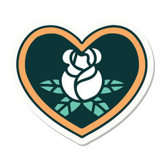 tattoo style sticker of a heart and flowers