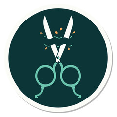 tattoo style sticker of barber scissors