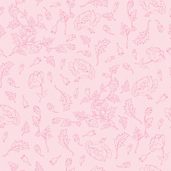 Floral seamless vector pattern with dog rose on a pink background. Great for textiles, banners, scrapbooking, wallpapers, wrapping paper, notebook covers. Swatch included.