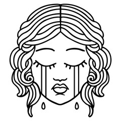 black line tattoo of female face crying