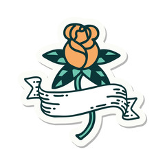 Obraz premium tattoo style sticker of a rose and banner