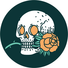 tattoo style icon of a skull and rose