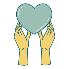 tattoo style icon of a hands reaching for a heart