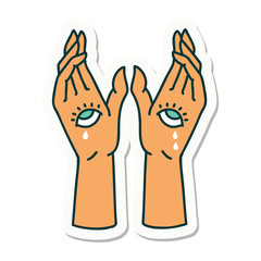 tattoo style sticker of mystic hands
