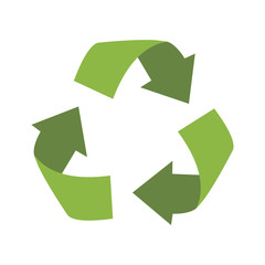 Green recycling sign, isolated on white background. Vector reuse symbol. Perfect for ecological design, eco-friendly packaging. Zero waste lifestyle.