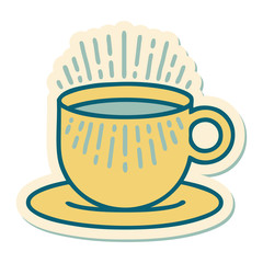 tattoo style sticker of cup of coffee