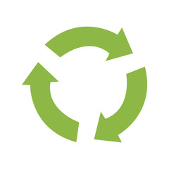 Green recycling sign, isolated on white background. Vector reuse symbol. Perfect for ecological design, eco-friendly packaging. Zero waste lifestyle.