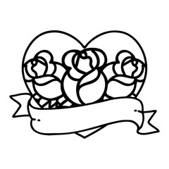 Obraz premium black line tattoo of a heart and banner with flowers