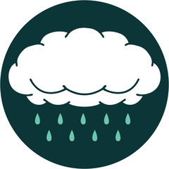 tattoo style icon of a cloud raining