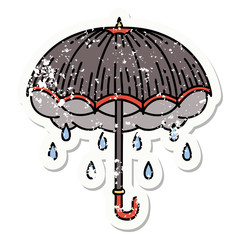 traditional distressed sticker tattoo of an umbrella and storm cloud