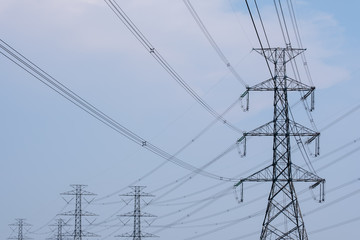 Power Tower on sky background. Concept of clean energy.