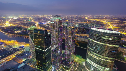 Obraz premium Skyscrapers International Business Center City at night timelapse, Moscow, Russia