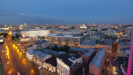 Panoramic view of the building from the roof of center Moscow timelapse, Russia