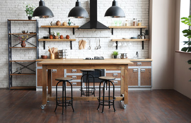 Beautiful kitchen interior with new stylish furniture