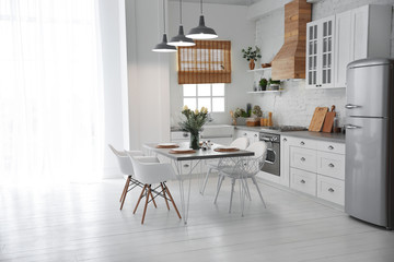 Beautiful kitchen interior with new stylish furniture