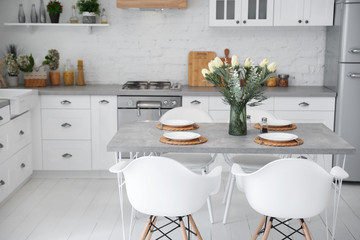 Beautiful kitchen interior with new stylish furniture