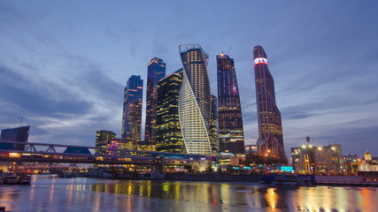Obraz na płótnie Canvas Skyscrapers International Business Center City day to night timelapse , Moscow, Russia