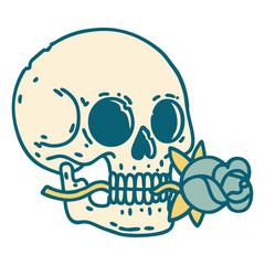 tattoo style icon of a skull and rose