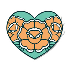 tattoo style sticker of a heart and flowers