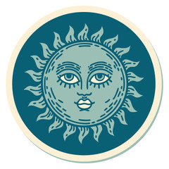 tattoo style sticker of a sun with face