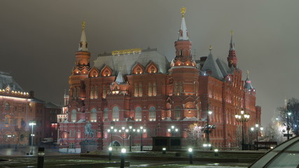 Fototapeta na wymiar The State Historical Museum of Russia timelapse . Located between Red Square and Manege Square in Moscow