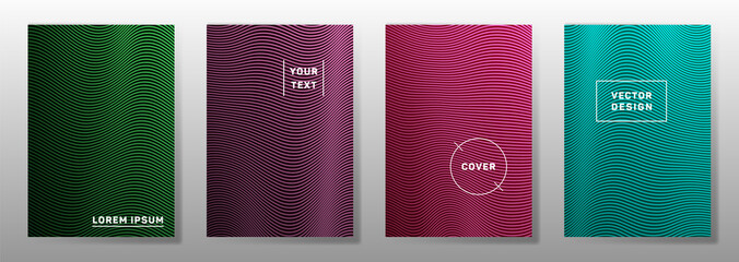 Wave halftone backgrounds trendy cover layouts vector collection. Geometric curve stripes halftone 